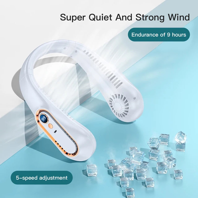 2024 Leaf Less Neck Hanging Small Fan USB Charging Outdoor Portable Portable Sports Neck Hanging Fan Essential for Lazy People