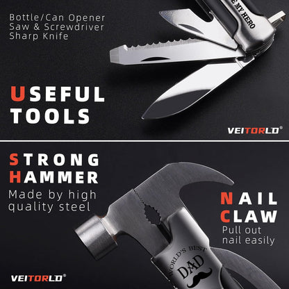 All in One Survival Tools Hammer Multitool, Father'S Day, Unique Birthday Gifts for Men Dad Stepdad Grandpa from Daughter Son Kids, Cool Birthday Gift Idea for Men Father Him