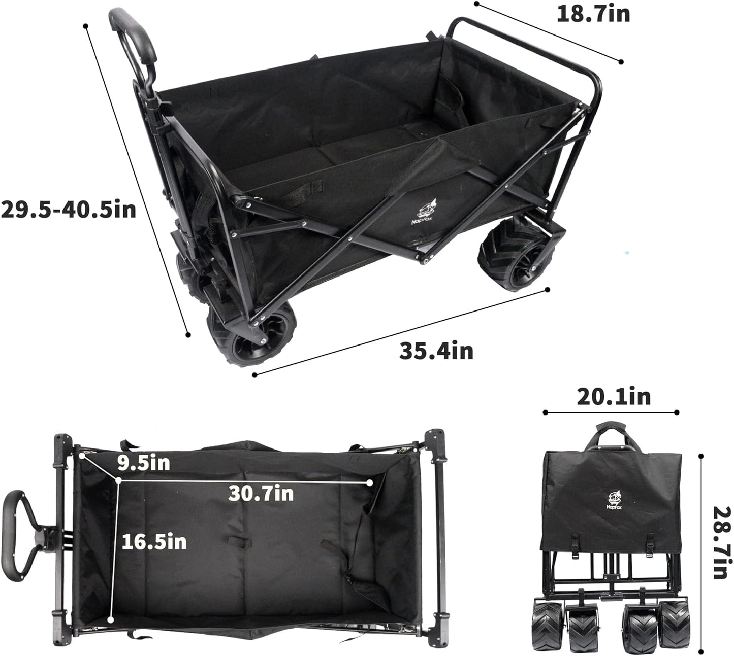 Collapsible Heavy Duty Beach Wagon Cart Outdoor Folding Utility Camping Garden Beach Cart with Universal Wheels Adjustable Handle Shopping (Black)