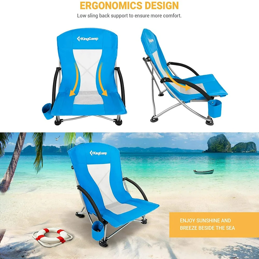 Backpack Beach Chairs Folding Mesh Reclining Back Beach Chairs 2 Piece Set for Adults Blue