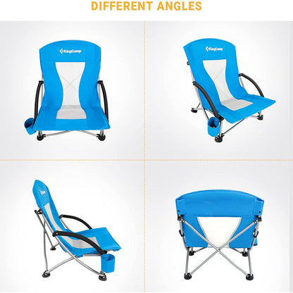 Backpack Beach Chairs Folding Mesh Reclining Back Beach Chairs 2 Piece Set for Adults Blue