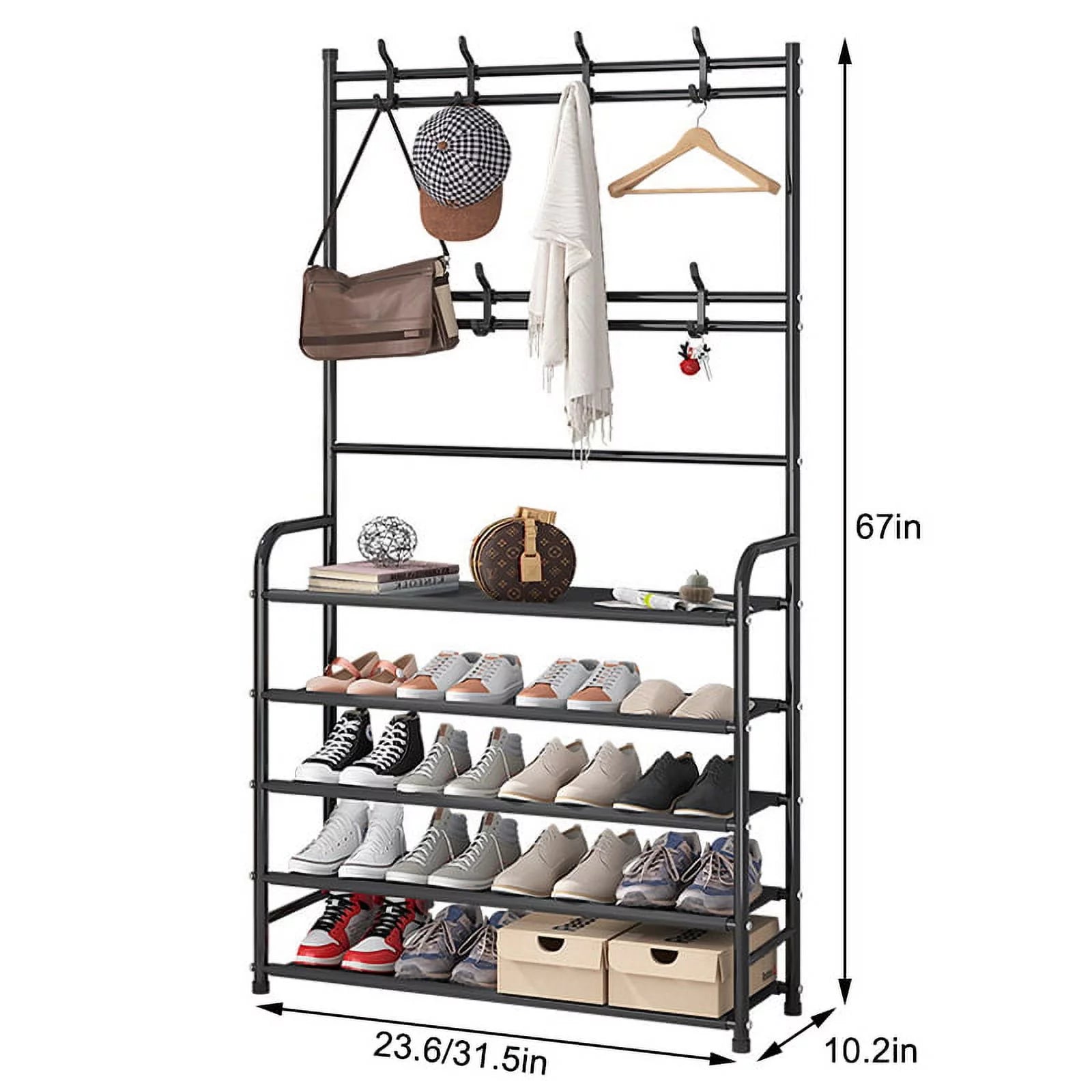 Coat Rack, Coat Rack Stand with 5 Shelves Storage for Entryway Hallway 31*10*67 Inches Hall Tree Shoe Rack